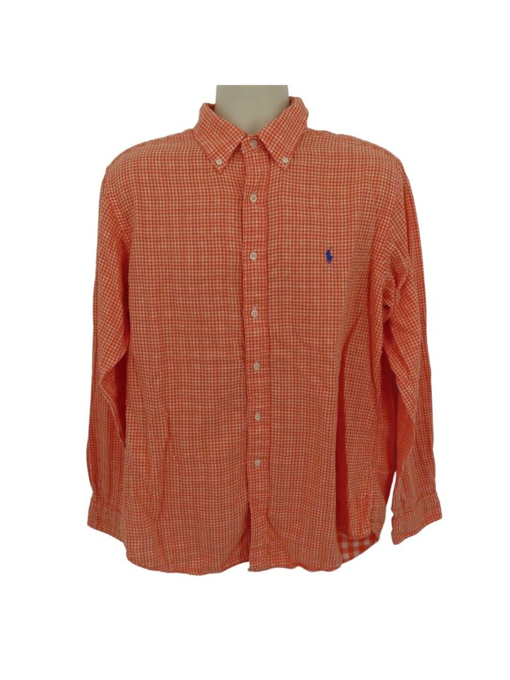 Ralph Lauren Men Extra Large Orange White Check Collar Long Sleeve Button Shirt